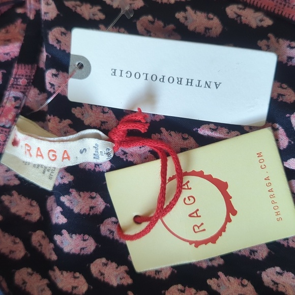 Anthropologie Raga Pink/Navy Avah Print Split Front Long Sleeve Maxi Dress - Picture 10 of 11